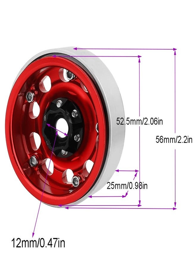 Pothyes 4PCS Aluminum 1.9" Beadlock Wheels Concave Wheel Rims for 1/10 RC Crawler SCX10 I II III Deadbolt 90046 AXI03007 TRX4 TRX6 Redcat GEN7 GEN8 RC4WD D90 Upgrades (red) - Image 3